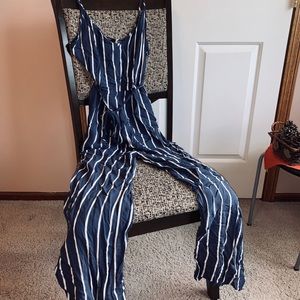 Forever 21 striped zip up jumpsuit